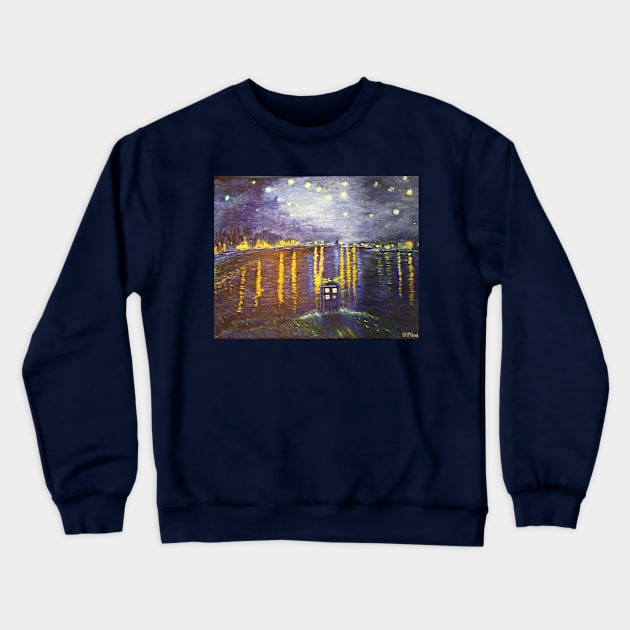 Starry Tardis on the Rhone Crewneck Sweatshirt by havenhill studios